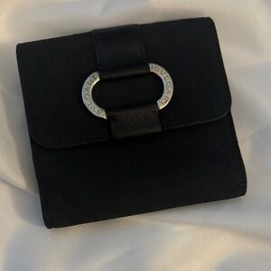 Bulgari Black Leather Wallet with Silver Accent